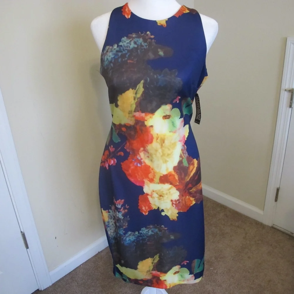 NWT New York & Company Women's Blue Floral Stretch Fit Sleeveless Dress Size M - Picture 2 of 7